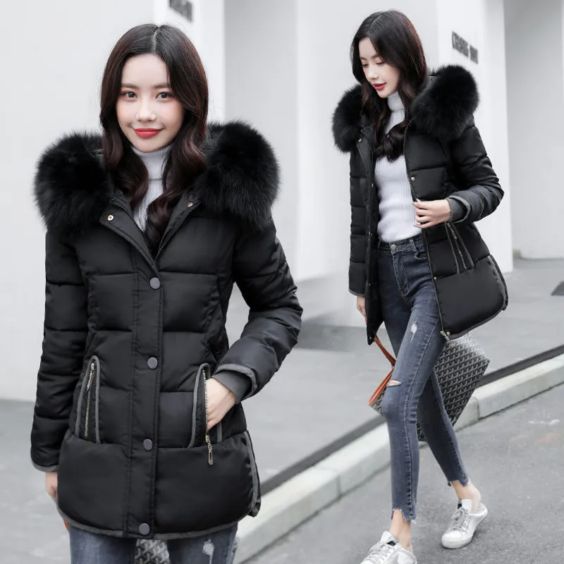 

2020 New Women's Jacket Winter Parka Big Fur Collar Casual Hoodie Overcoat Cotton Padded Parkas Thick Warm Female Jacket Coat