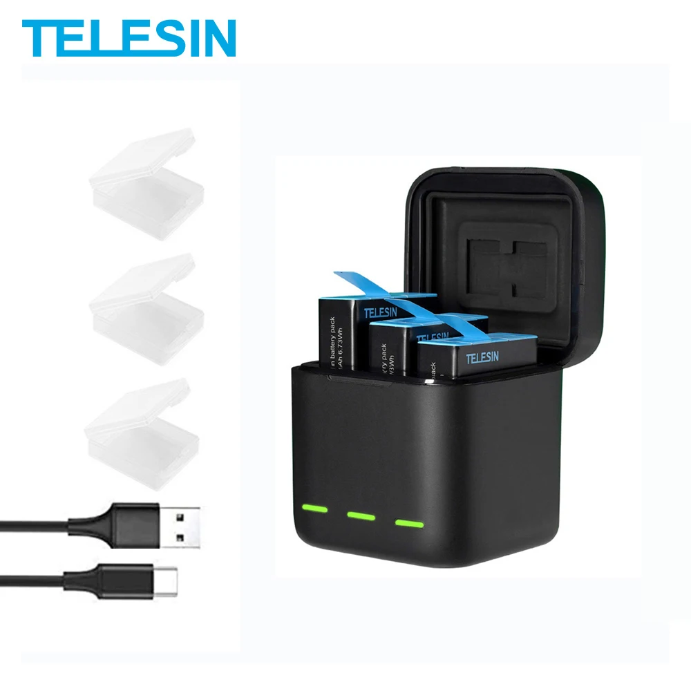 Зарядное устройство TELESIN 1750 мАч с 3 слотами зарядное чехол для хранения TF карт