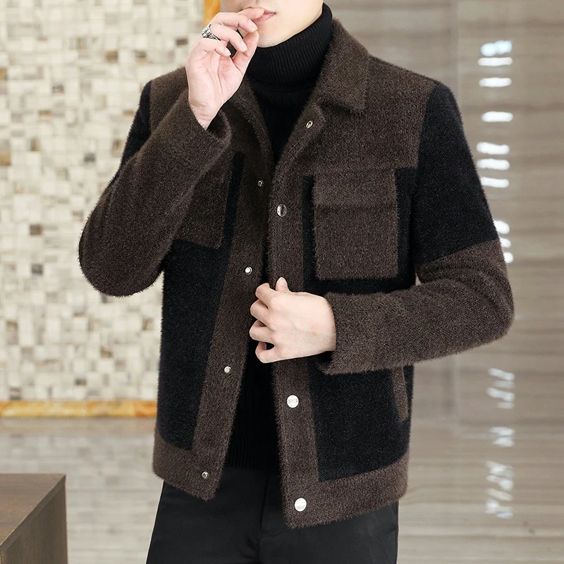 

Новинка, Мужская Высококачественная зимняя трендовая Молодежная куртка, толстое повседневное шерстяное пальто в стиле пэчворк, мужское пальто, однотонное, Женское пальто