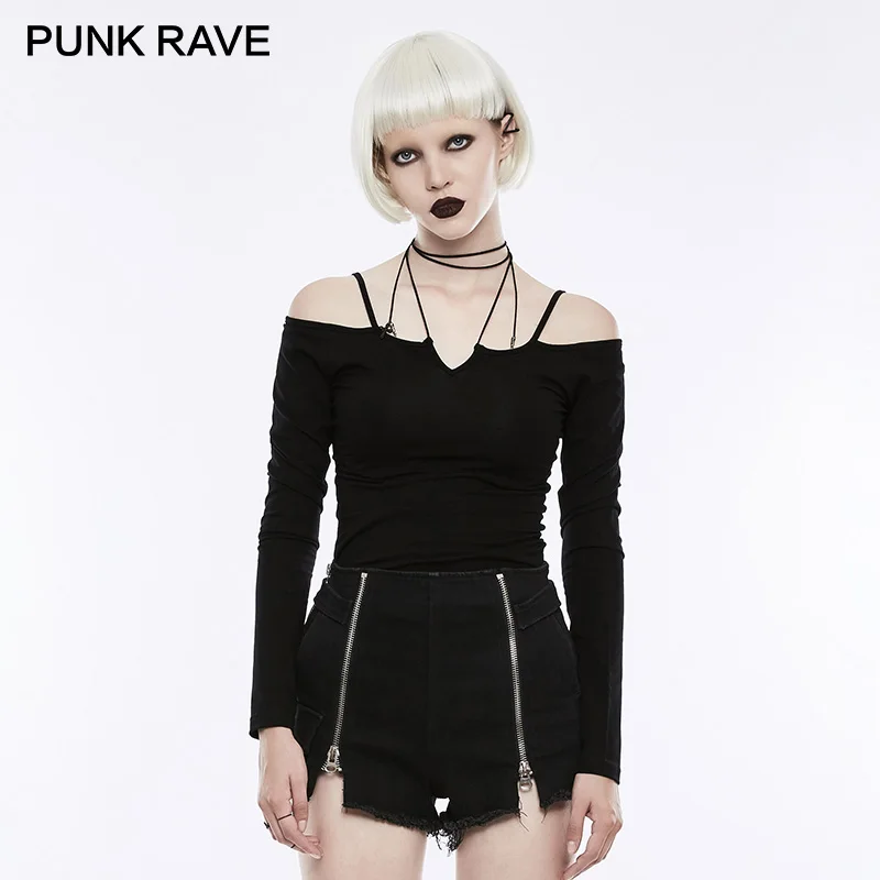 Женский облегающий топ в стиле панк с длинным рукавом без бретелек завязками на