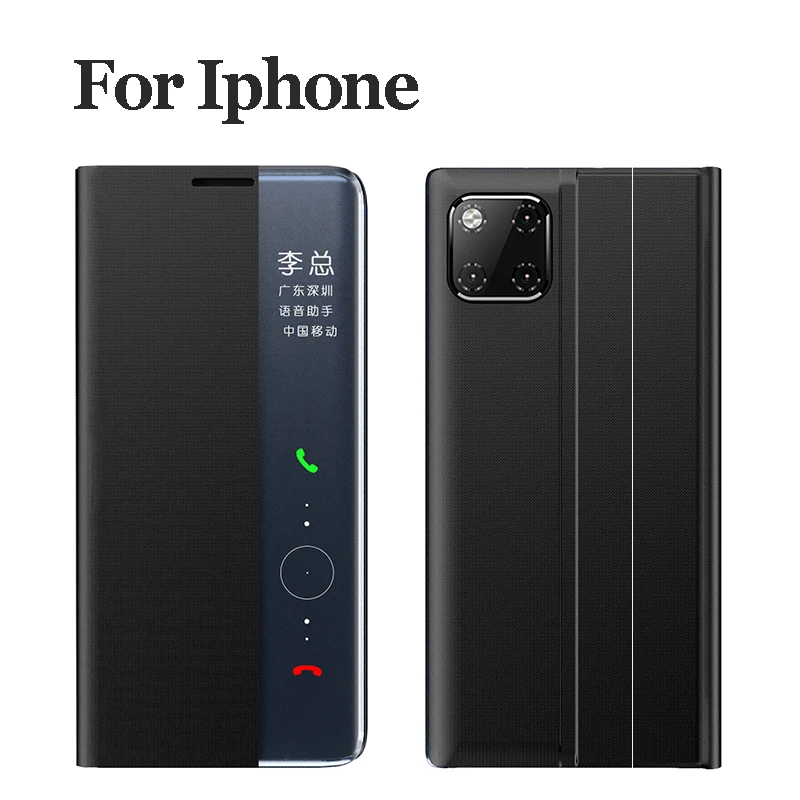 

Leather Flip Case for Iphone 11 12 Pro Max Flip Cover for Iphone Case X XS MAX Side Window Display Protective Case Anti-drop