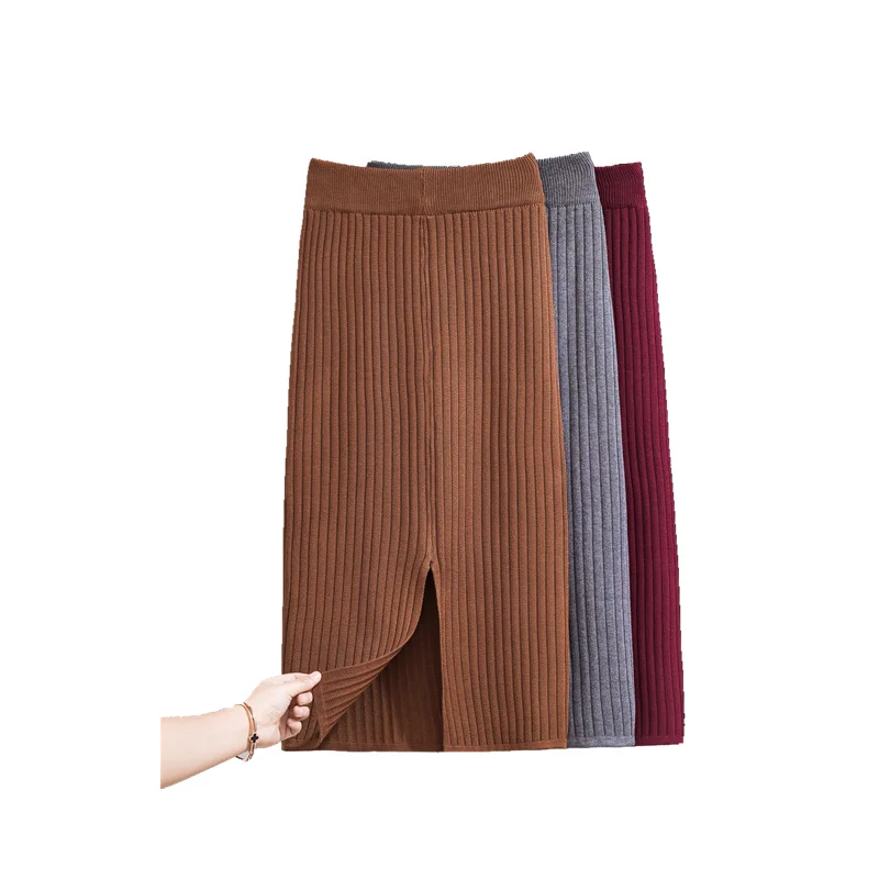 Faldas mujer moda осень зима женские трикотажные юбки однотонные сексуальные длинные юбки с разрезом faldas largas mujer
