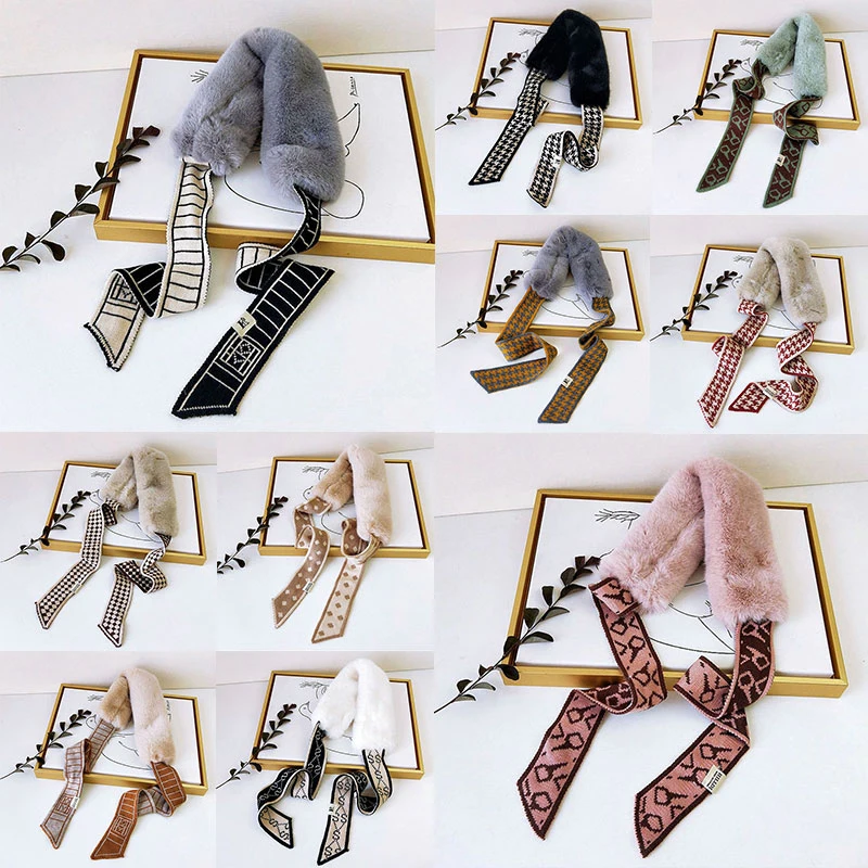 

Elegent Knitted Scarves Female Faux Fur Neck Warmer Geometric Patterns Neck Collar Crochet Knitted Scarves Plush Scarf Hot