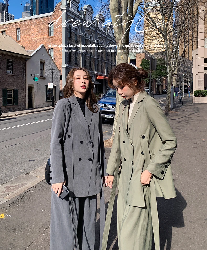 Женские свободные костюмы в Корейском стиле однотонное зеленое Повседневное