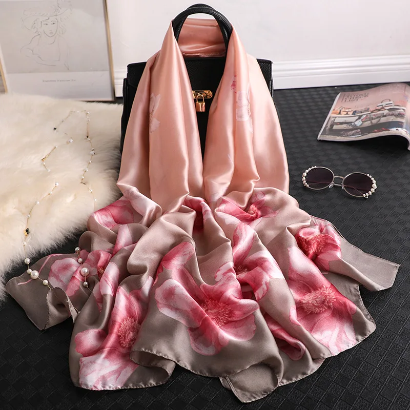 

2021 Women 180X90CM Silk Scarf Luxury flower print Shawls and Wraps Summer Beach Hijab Female Foulard Echarpe Designer Bandana