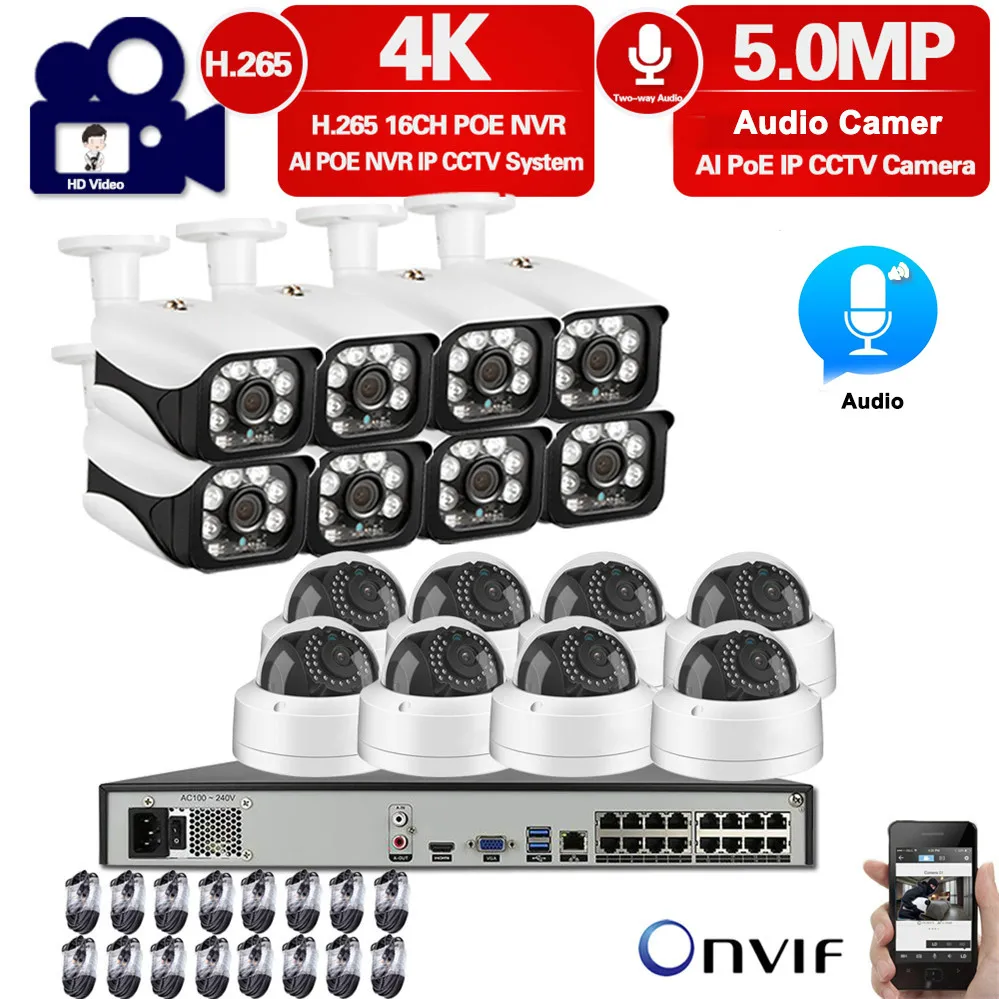 H.265 16CH 5MP 4K POE NVR комплект CCTV система безопасности Открытый аудио запись IP Bullet