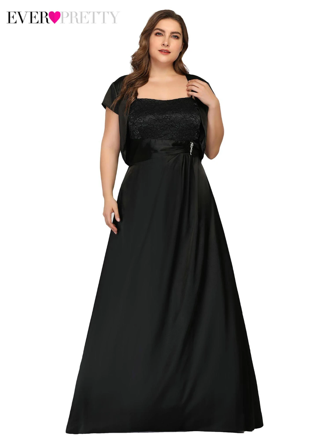 Vestidos Compridos Ever Pretty размера плюс черные вечерние платья Ever Pretty А-силуэт с коротким рукавом элегантные длинные официальные платья