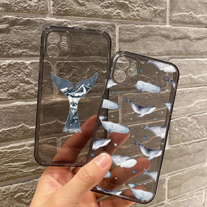 

Cute blue whale killer whale cartoon PhoneCase For iPhone 7 8 11 12 X XS XR MINI Pro Max Plus Retro Black Grey clear transparent