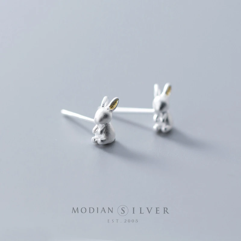 Modian 100% 925 стерлингового серебра в виде милых животных 3D кролик серьги со шпилькой