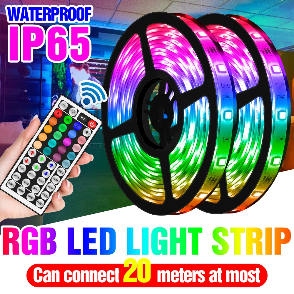 

12V RGB Light Strip 5050 LED Ribbon 5M 10M 15M 20M Waterproof Neon Ribbon LED Diode Tape Fita With Adapter TV Backlight RGB Lamp