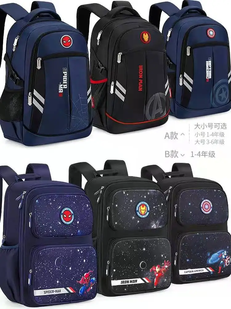Disney New School Bag For Boys Primary Student Shoulder Orthopedic Backpack Captain America Spider Iron Man Grade 1-6 Mochila