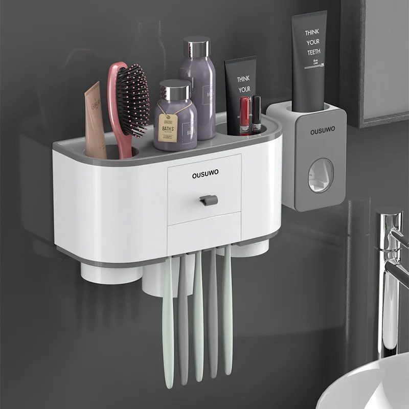 B-3 cups GraY Держатель для зубных щеток, автоматический диспенсер для зубной пасты, соковыжималка для ванной комнаты, стойка для хранения, настенное крепление, наборы аксессуаров для ванной комнаты - Цвет: B-3 cups GraY