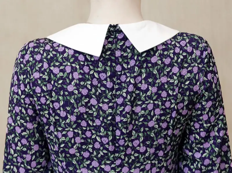 

4XL 5XL 2020 Spring Women Vintage Floral Print Dress Casual Large Size Doll Collar Long Maxi Dress Plus size Boho Printing Dress