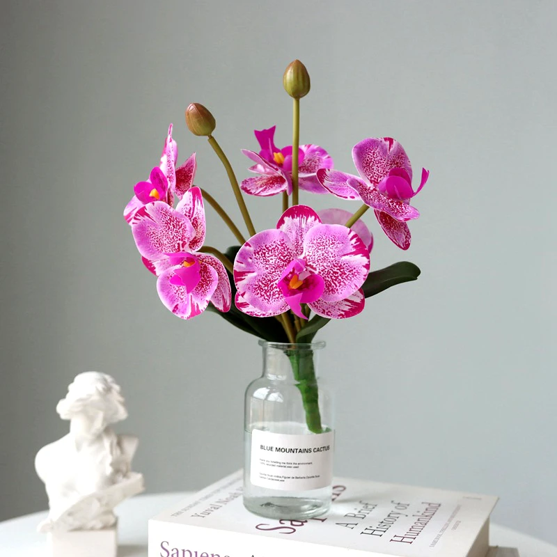 

Artificial Flower Feel with Leaf Phalaenopsis, 6 Heads 28cm, Indoor and Outdoor Vase Flower Arrangement, Garden Fence Decoration