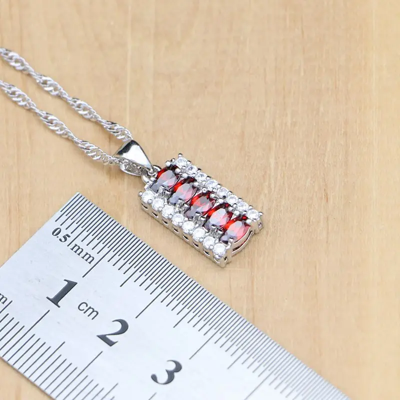 luxury Silver 925 Jewelry Sets Red Cubic Zirconia White Crystal Bijoux Kits For Women Earrings/Pendant/Necklace/Rings/Bracelet | Украшения