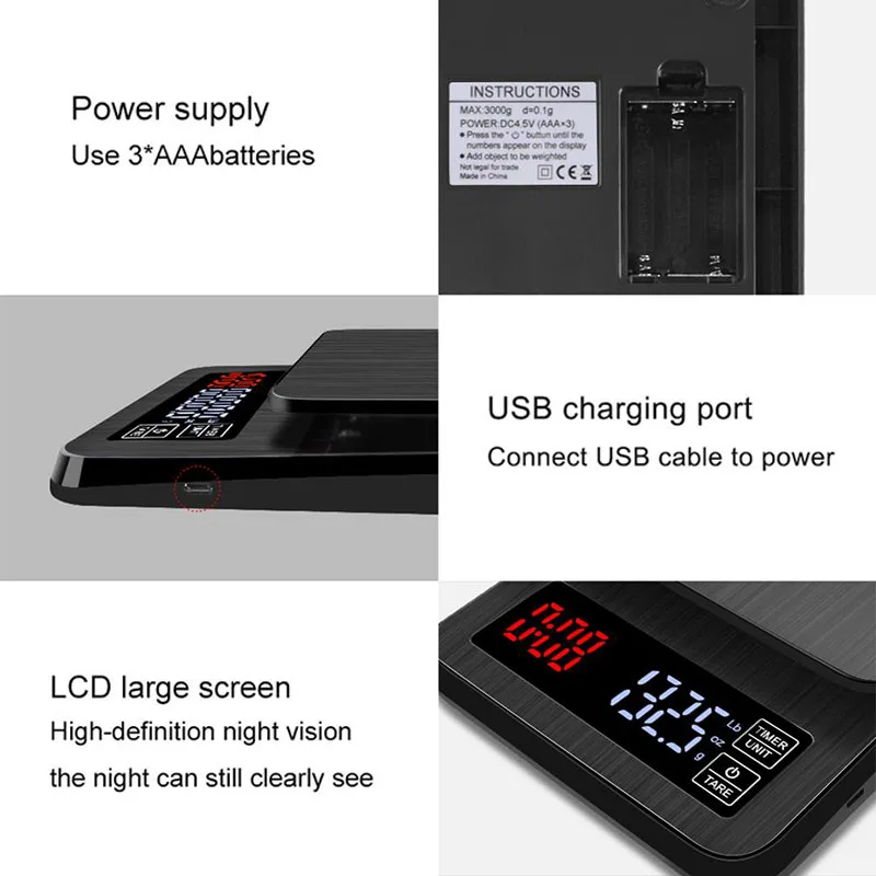 ЖК-дисплей цифровой электронный капельный Кофе весы с таймером 3 кг/5 кг 0 1 г