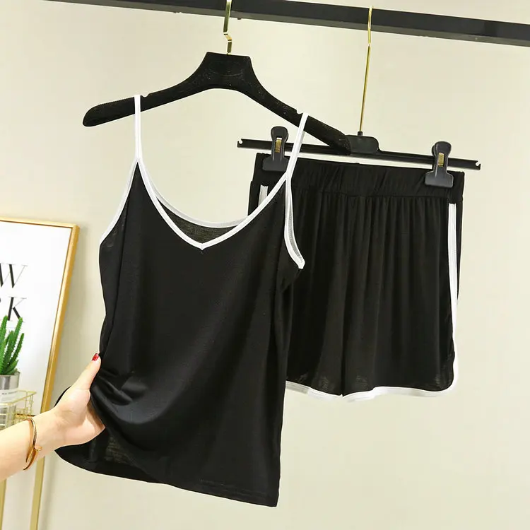 Korean modal color contrast suspender shorts home wear pajamas women's summer thin casual wear suit