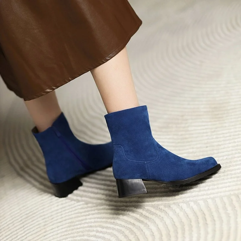 FXYCMMCQ Autumn and Winter New Style Foreign Trade Round Toe Mid-heel Short Tube Women's Boots L-06