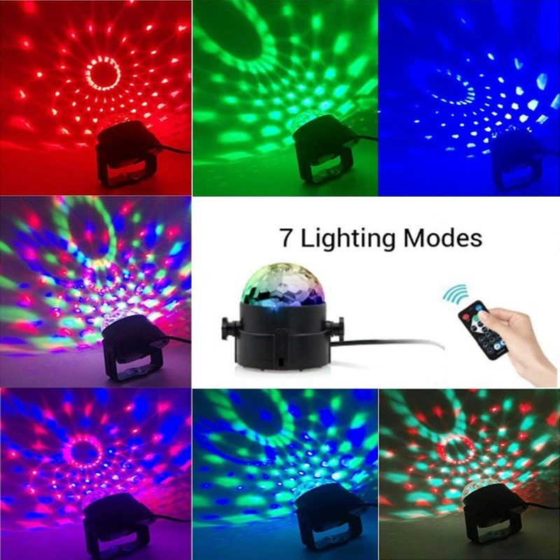 

Sound Activated Party Lights with Remote Control Dj Lighting, RBG Disco Ball, Strobe Lamp 7 Modes Stage Par Light for Home Room