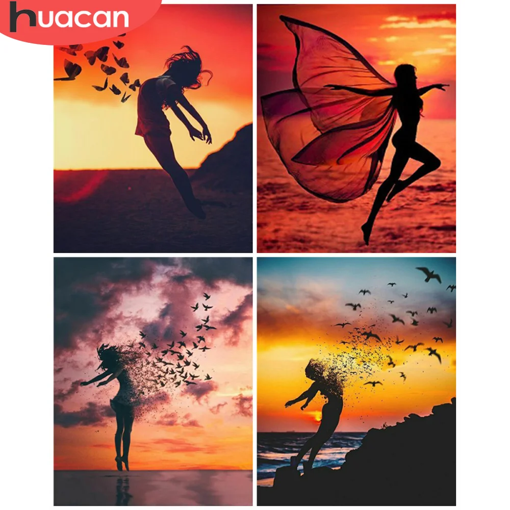 

HUACAN Painting By Numbers Girl Figure Wall Art Unique Gift Hand Painted Picture By Numbers Butterfly Children's Room Decor