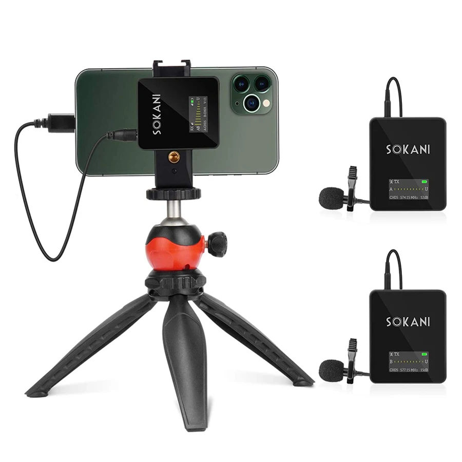 Микрофон Sokani Tiny Twin UHF беспроводной петличный микрофон на лацкане для