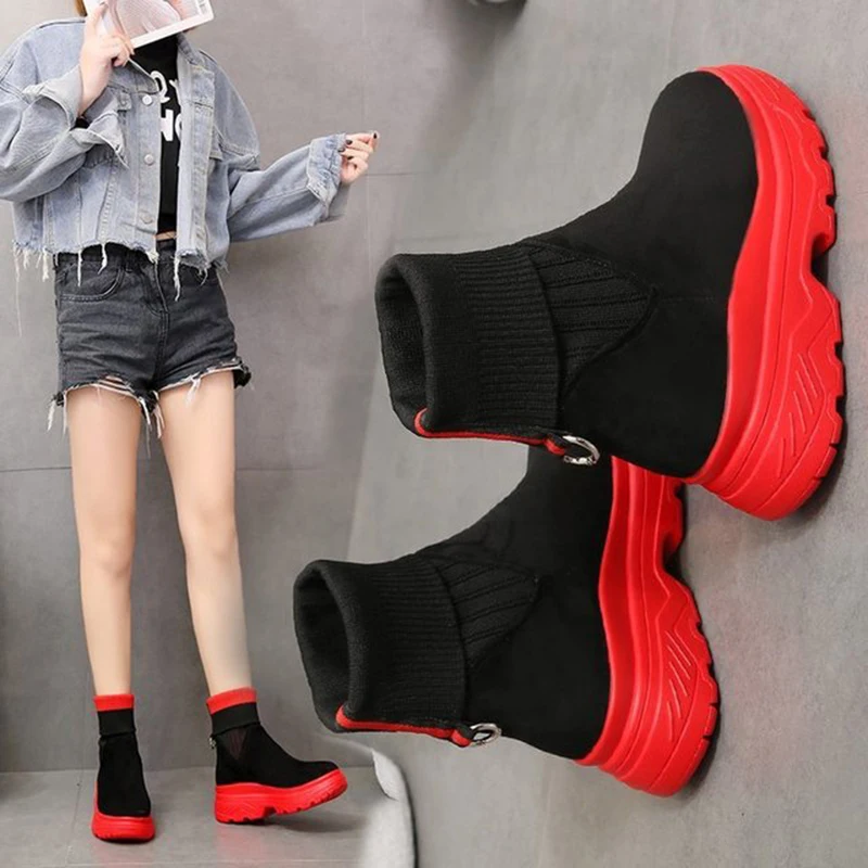 2019 Новое поступление женские ботильоны черного цвета модные растягивающиеся