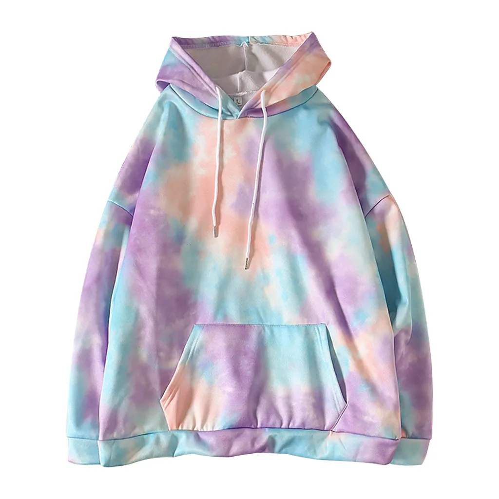 Fashion Women's kpop sweatshirts Casual Long Sleeve Tie-dye Print Ladies With Pockets Tops las mujeres sweetshirt moletom#40