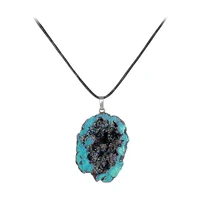 1pcs natural quartz geode druzy necklace pendant plating colors women jewelry crystals cluster pendants