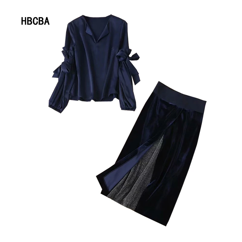 

Женское платье в иностранном стиле HBCBA, осеннее платье из двух частей с бархатной юбкой