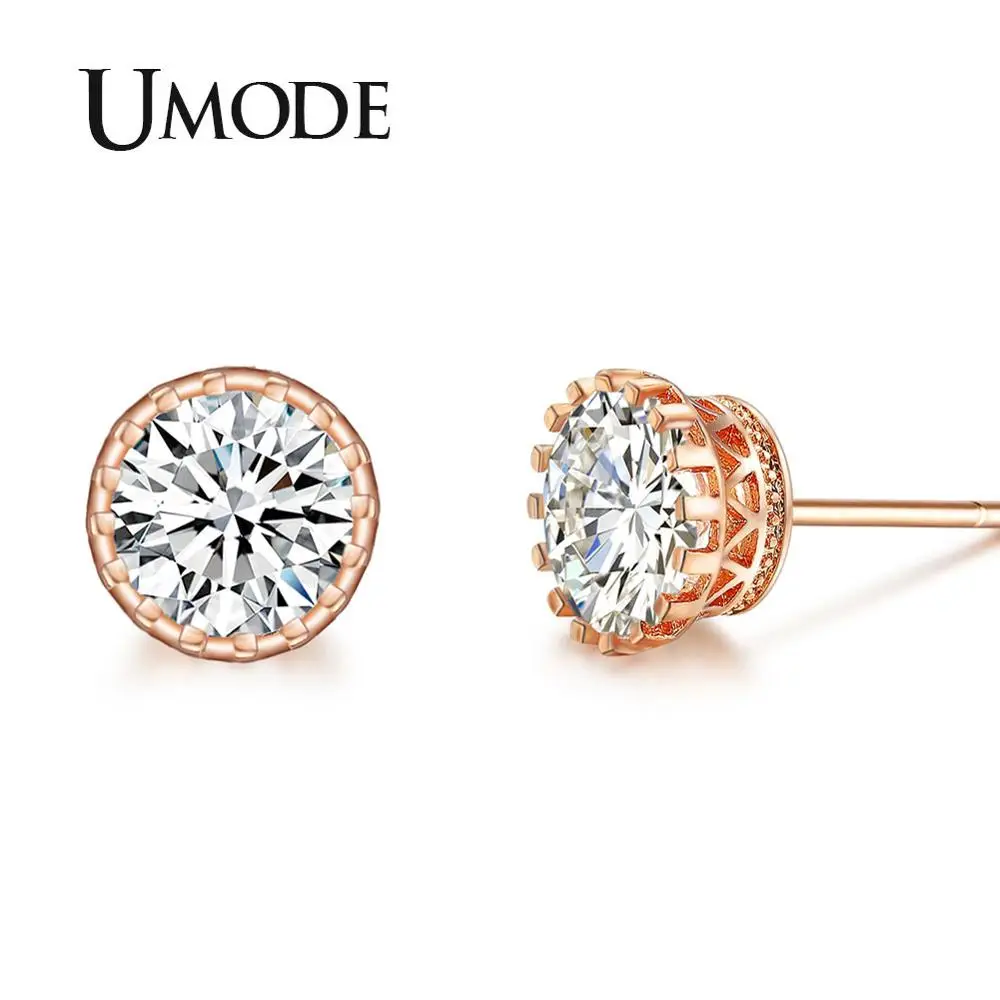 Круглые прозрачные серьги UMODE из розового золота маленькие милые свадебные и