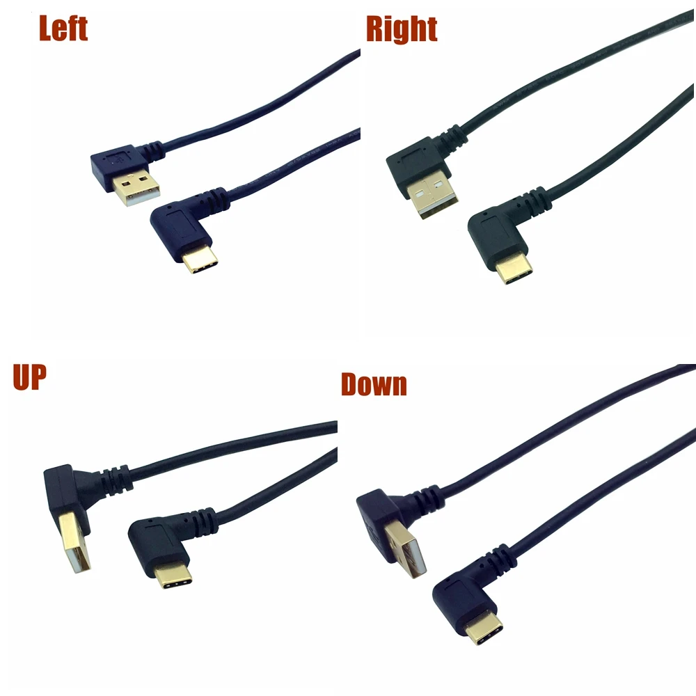 

25CM USB 2.0 A Male 90 Degrees Right Left Up Down angled Elbow to USB 3.1 Type C Elbow male Converter Data Sync Charging Cable