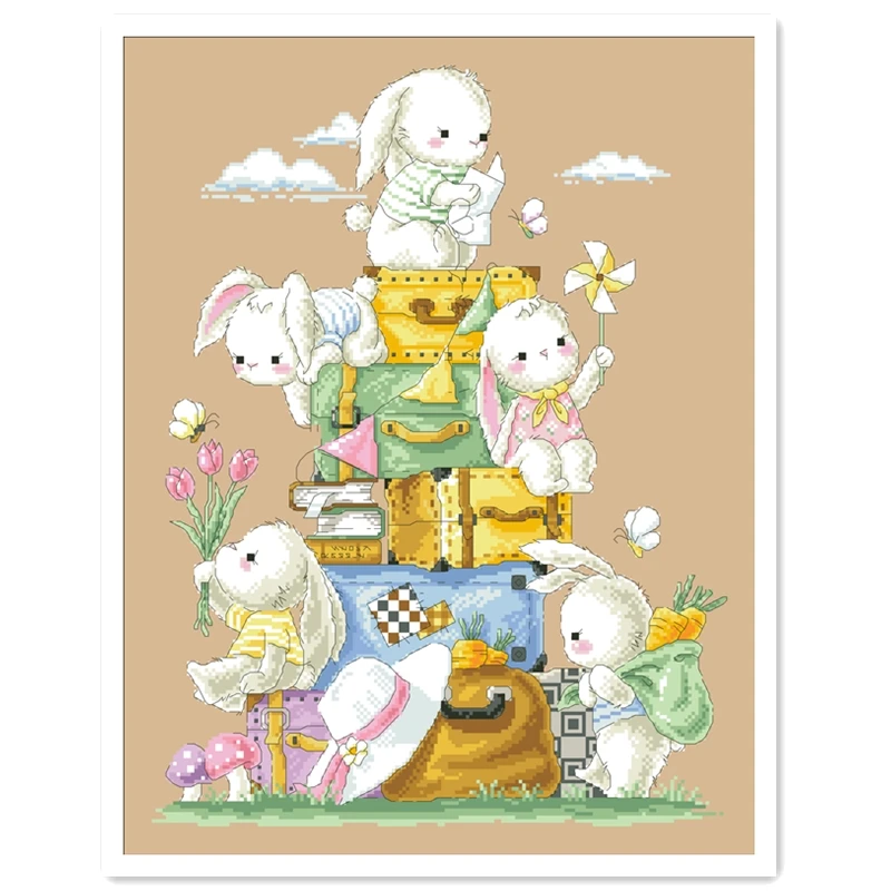 

Набор для вышивки крестиком rabbit's journey, милая льняная хлопчатобумажная нить 18 карат 14 карат 11 карат, для рукоделия «сделай сам»