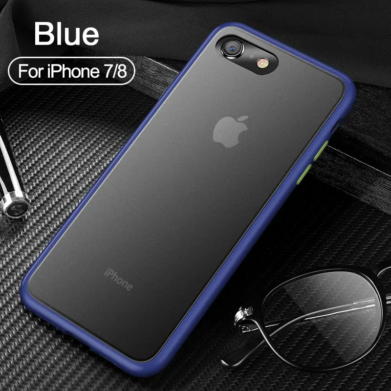 CAFELE чехол для телефона для iPhone 7, 8, 7 plus, 8 plus, PC, жесткая задняя крышка с силиконовым чехлом, чехол с мягкими краями, полупрозрачная задняя крышка для iPhone 7, 8 Plus - Цвет: For iphone7 8 blue