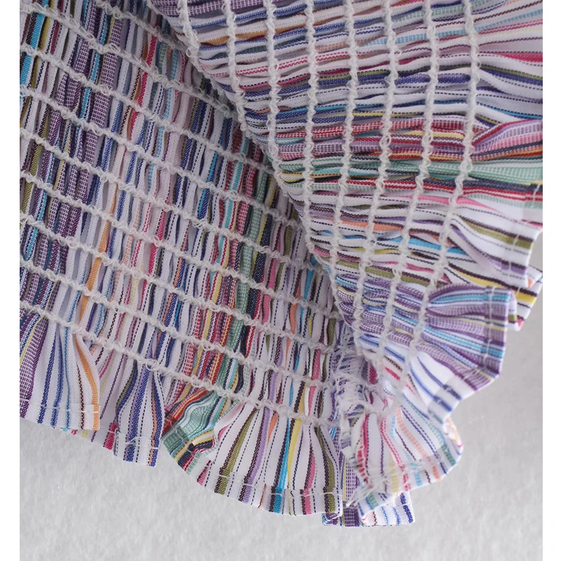 

ZA 2021 Summer Women Puff Sleeve Blouse Striped Printed Half Sleeve Shirts Office Lady Female Top V-neck Short Blouses