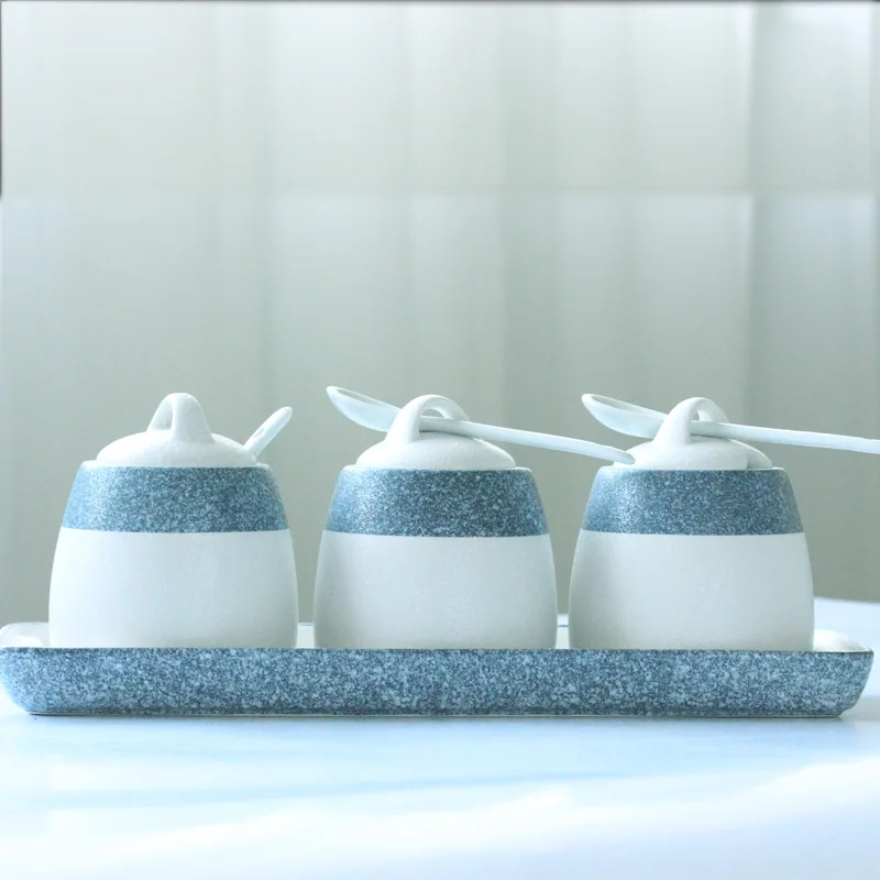 Ceramic Condiment Box Set Creative Kitchen Cooking Flavouring Bottle Spice Jar Salt Pepper Shaker Pocerlain Seasoning Pots | Дом и сад