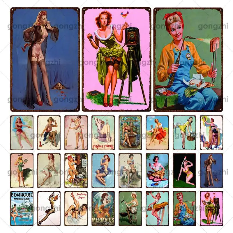 

2020 Hot Sale Perfect Body Sexy Mermaid Lady Bikini Cute Action Custom-Made Metal Material Plaque Decoration Tin Painting