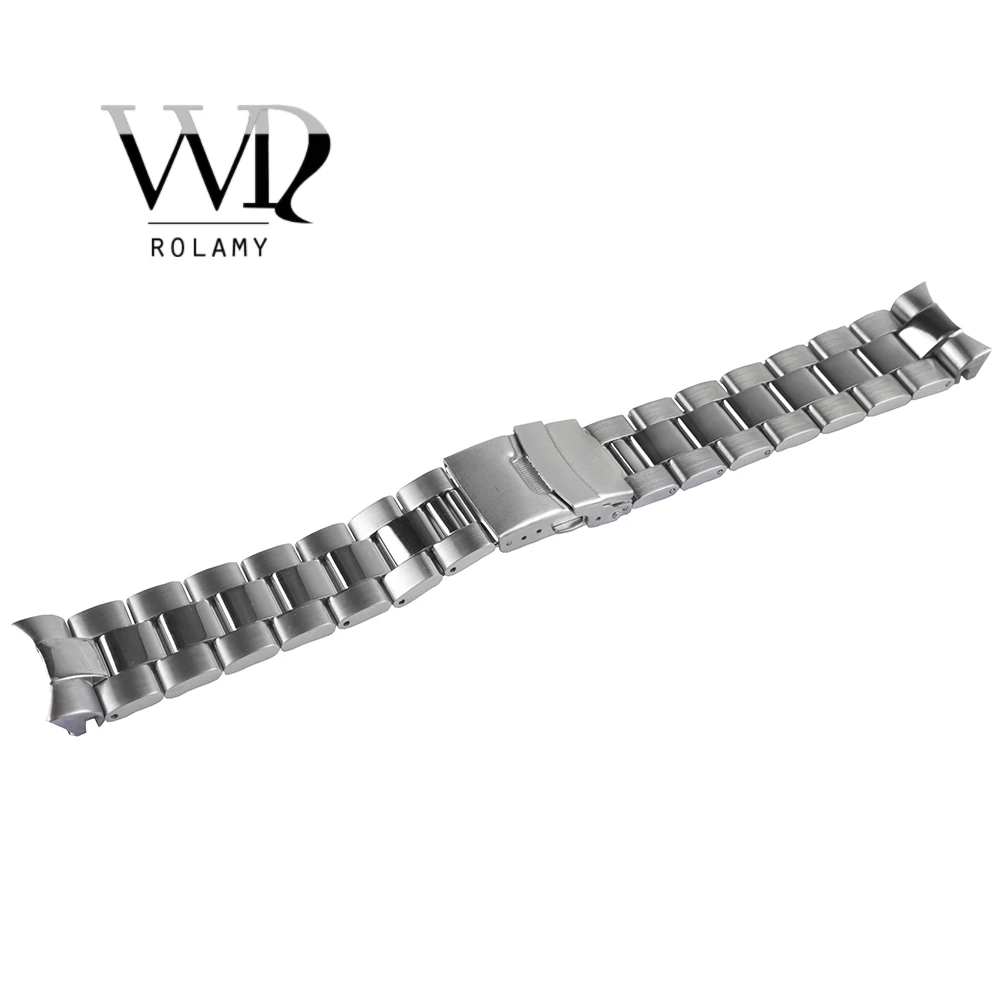 

Rolamy 22mm Sliver Stainless Steel Wrist Watch band Replacement Metal Watchband Bracelet Double Push Clasp For Seiko