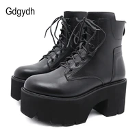 gdgydh 2022 wholesale women ankle boots round toe eva soft material lace up female short boots thick platform ladies shoes black