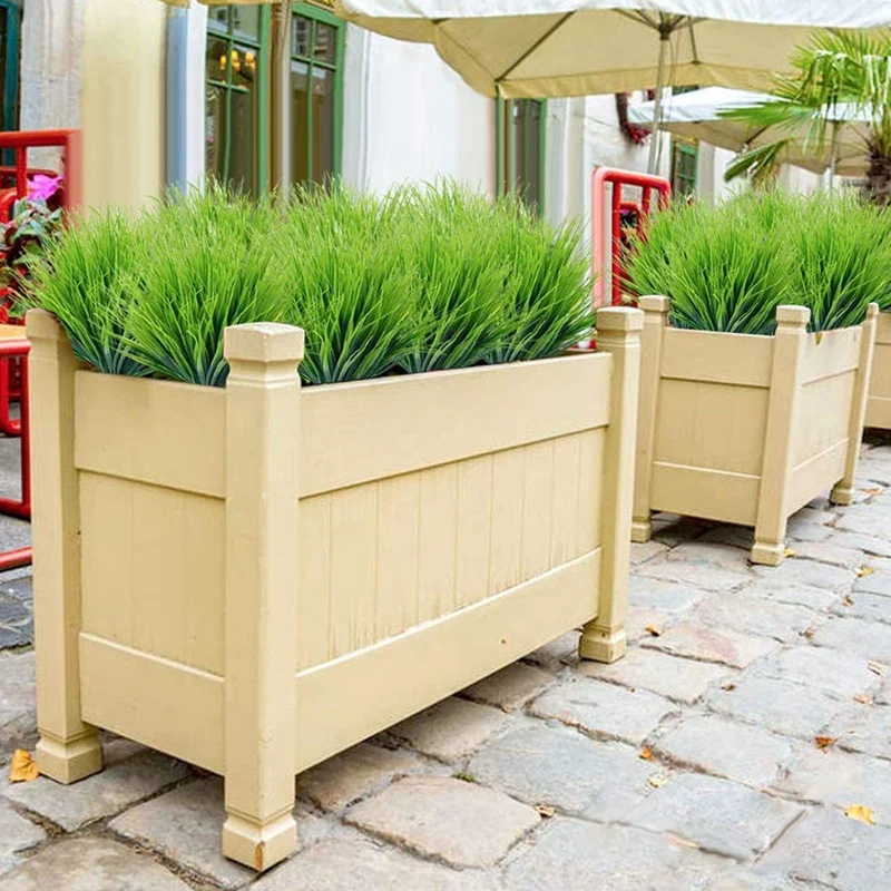 

15 Bunches of Artificial Wheat Grass and Fake Green Plastic Shrubs for Indoor and Outdoor Window Garden Decoration