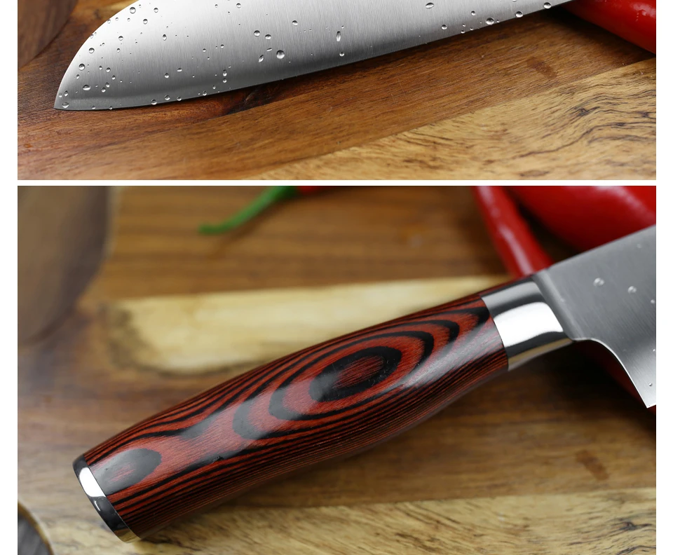 XINZUO 7 ''дюймовый нож Santoku немецкий 3 слоя 440C плакированный стальной нож из нержавеющей стали японский стиль шеф-повара с деревянной ручкой Pakka