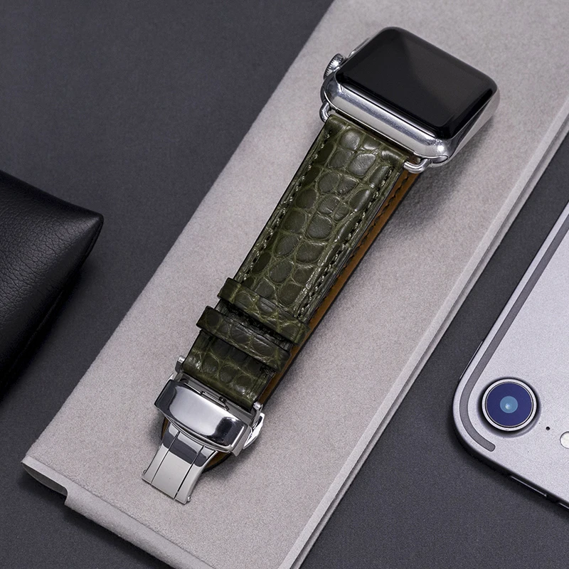 Round Grain Crocodile Watch Band Suitable for Apple Bracelet iwatch Series 5 4 3 2 Leather Strap 38mm 40mm 42mm 44mm | Наручные часы