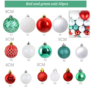 red green 50 шт./лот, 3 см, 4 см, 5 см, 6 см, 8 см, украшение для рождественской елки, шар, блестящие безделушки, рождественские вечерние, расписные, Висячие шары, орнамент для украшения дома, подарок - Цвет: red green