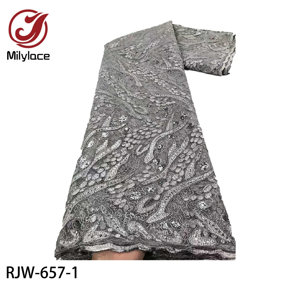 

Milylace Latest African Mesh Lace Fabric Embroiderey Sequins French Tulle Laces Fabric for Nigerian Wedding Party RJW-657