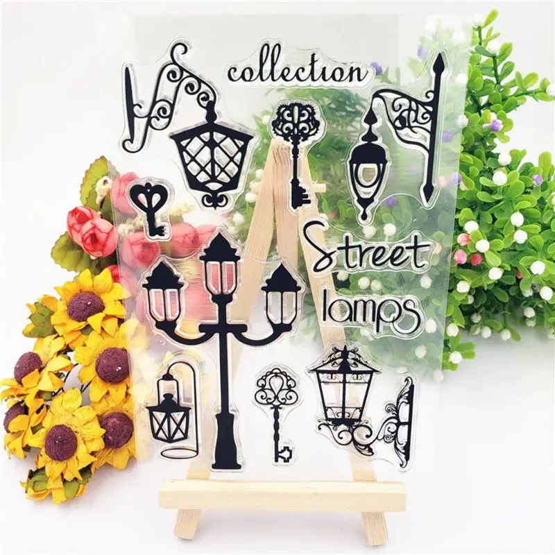 

Clear stamps background Street Lamp Cartoon Silicone Seal Stamp DIY Scrapbooking Photo Album Decor