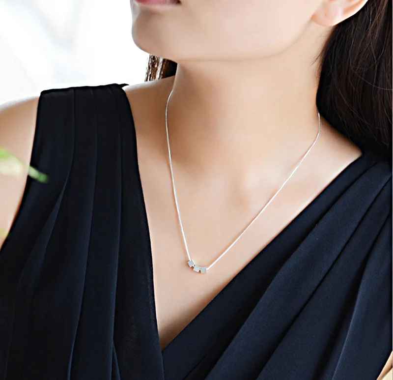 Ожерелье OMHXZJ из серебра 925 пробы с подвеской в виде простых кубиков для женщин и