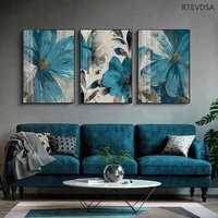 nordic modern style retro plant poster living room home decoration blue flower frame modern decorative wall art painting