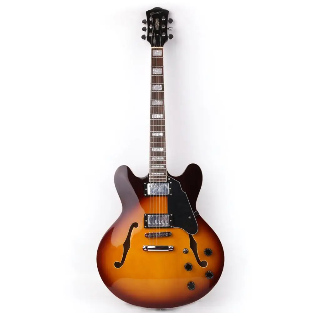 

Good quality jazz hollow body f hole right sunburst hand electric guitar free shipping