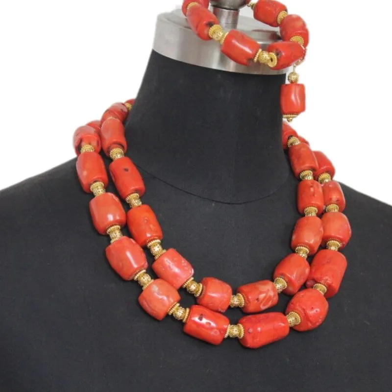 Африканские свадебные ожерелья для женщин 2 слоя Оранжевый подлинный 13 15 мм