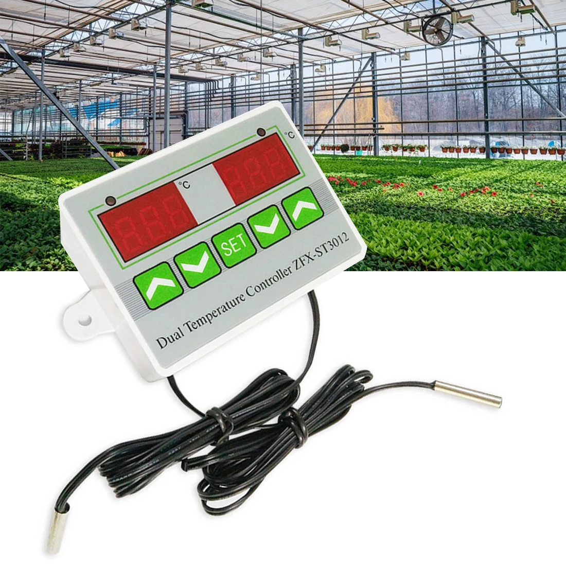 

AC 12V 24V 220V Digital Dual Thermostat Regulator Relay Temperature Controller Temp Switch for Dual Sensor Incubator