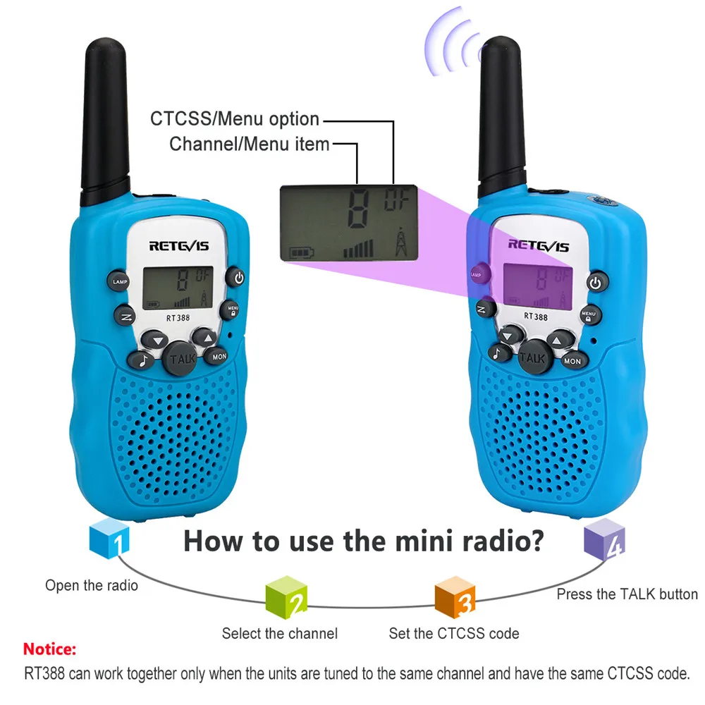 

RETEVIS RT388 Walkie Talkie Children 2 Pcs Children's radio Walkie-Talkie Kids Birthday Gift Toys For Boys Girls 100-800M Range